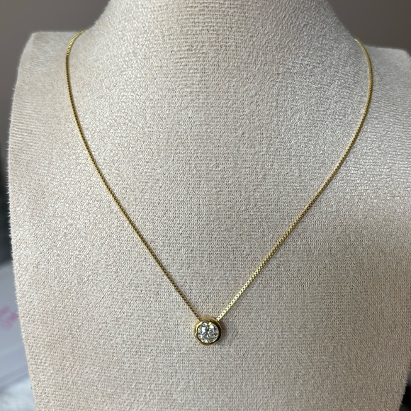 NEW .80 Carat Bezel Moissanite Diamond 18K Gold 925 Necklace - Picture 3 of 10
